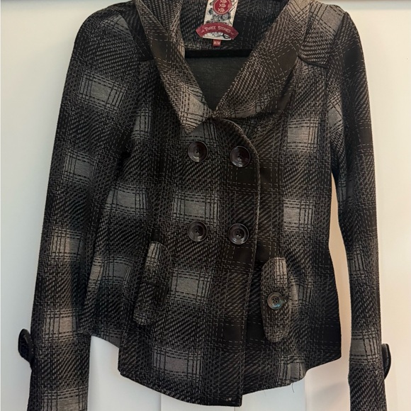 Desigual Jackets & Blazers - Three Stones -  Women's Black and Gray Plaid Pea Coat